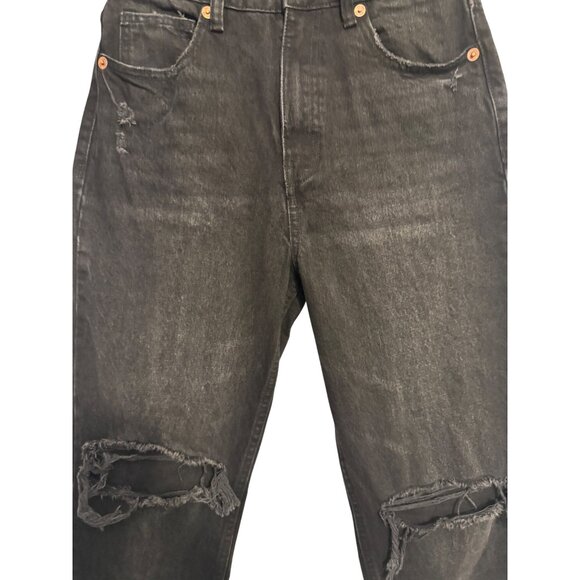 2/$30 ZARA Womens 4 Jet Black Distressed High Waisted Jeans Cotton Casual Style - Picture 5 of 16